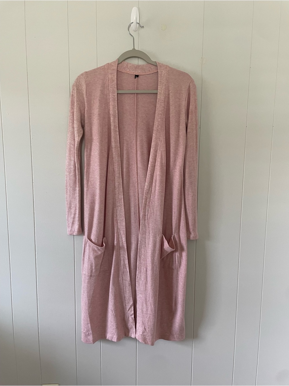 SAVVI Women’s Pink Open Front Long Cardigan Duster with Pockets